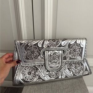 Silver Floral Embossed Clutch